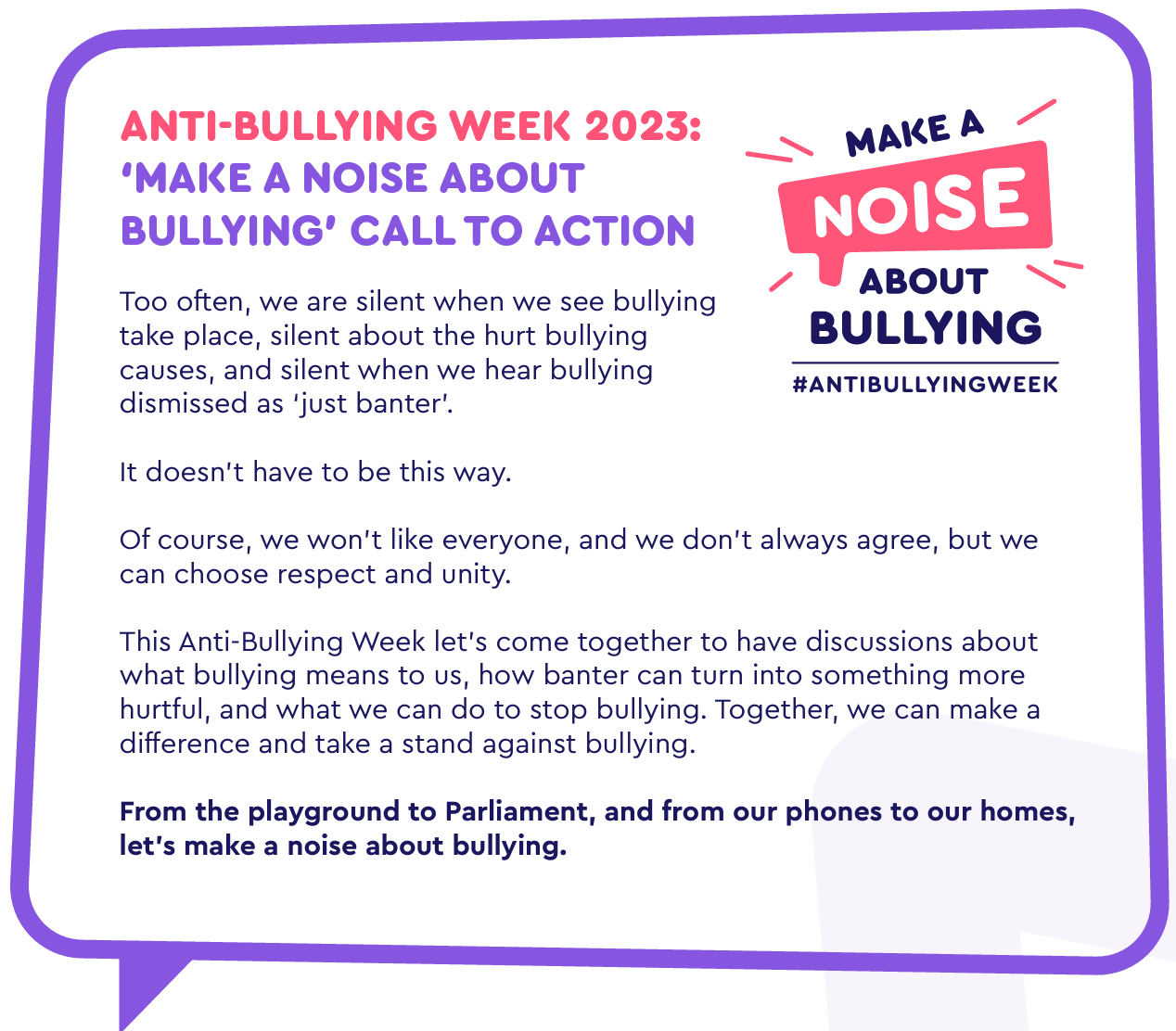 Make a noise about bullying! Anti-bullying week information