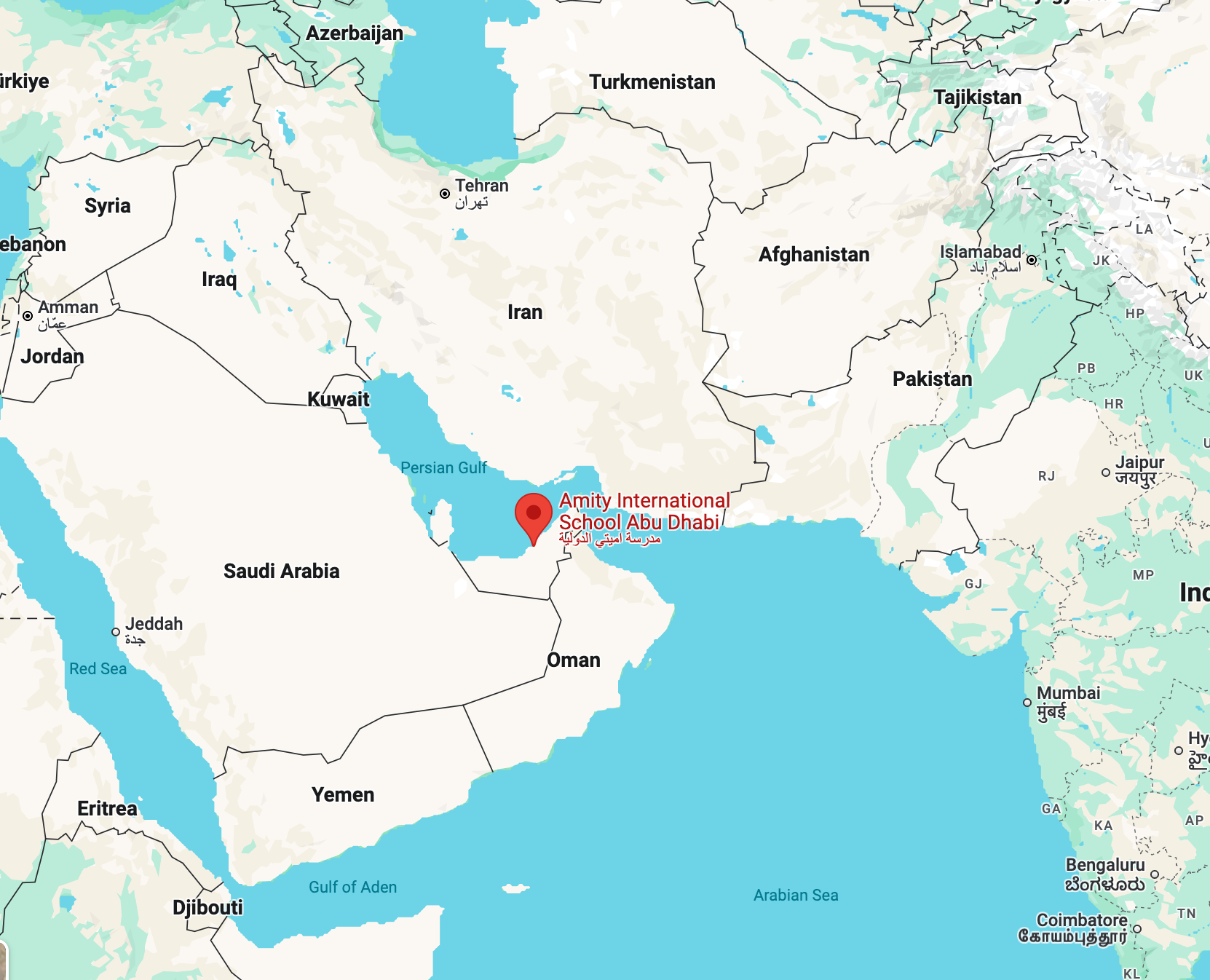 Map showing where Amity International school is located